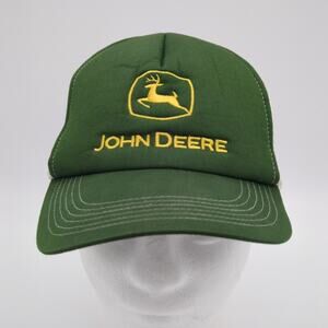 John Deere Hat Cap Snap Back Green White Mesh Trucker Patch Mens One Size